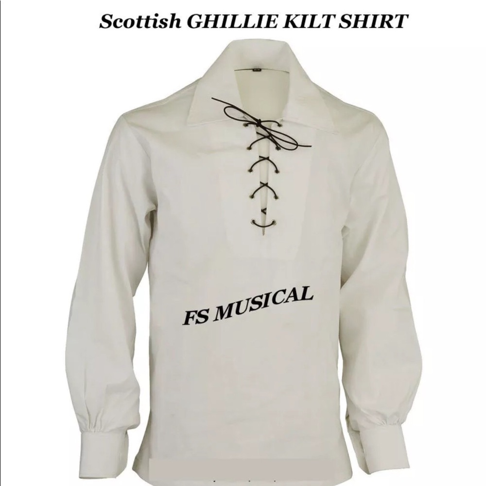 Scottish GHILLIE KILT SHIRT in White Color